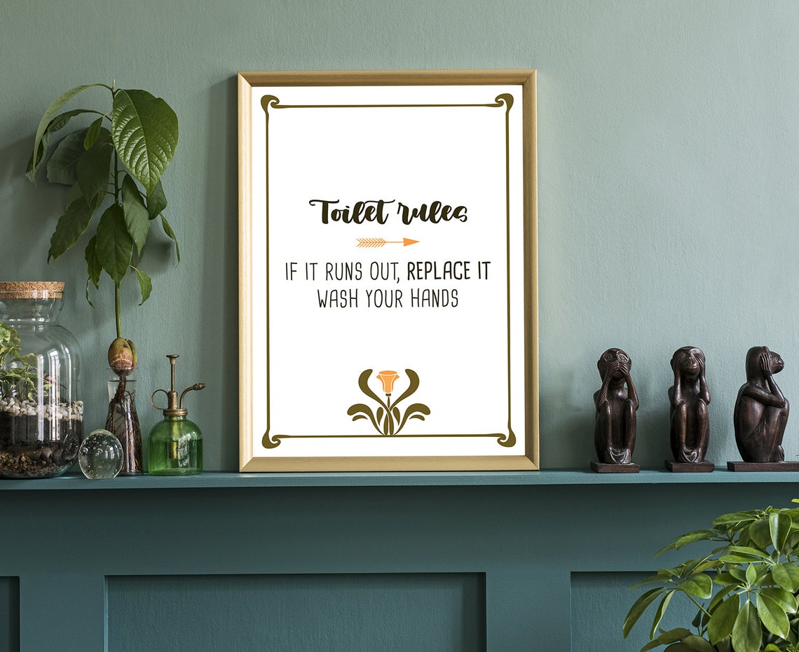 Toilet Rules Vintage Floral Cheeky Funny Bathroom Quote Poster - Image 3