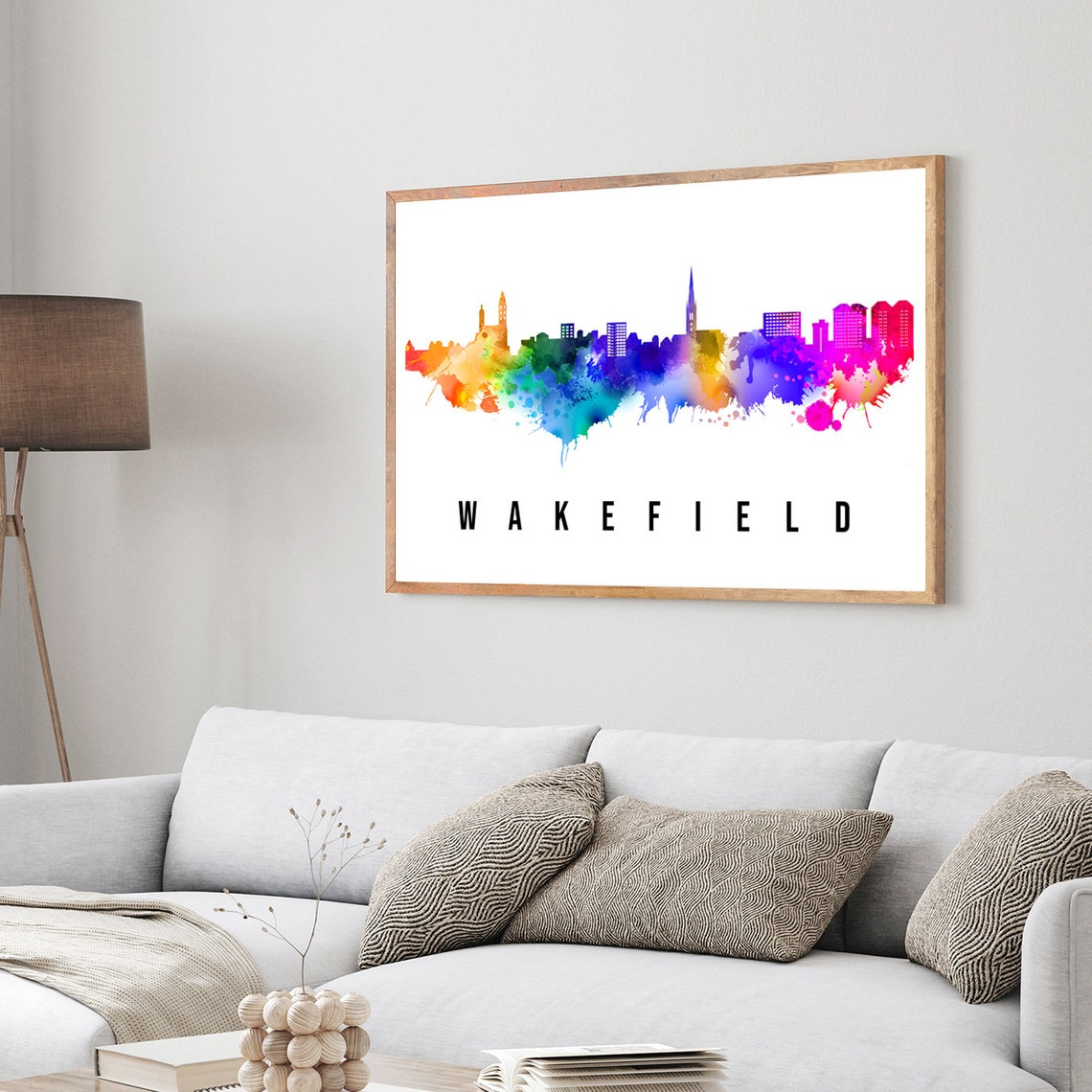 Wakefield England Rainbow Watercolor Skyline Cityscape Poster - Image 4