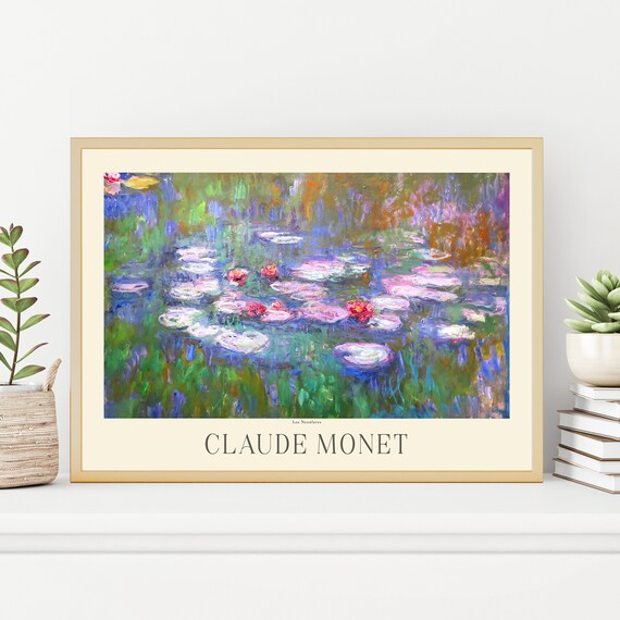 Claude Monet Water Lilies Pink Blossom Pond Impressionist Art Poster