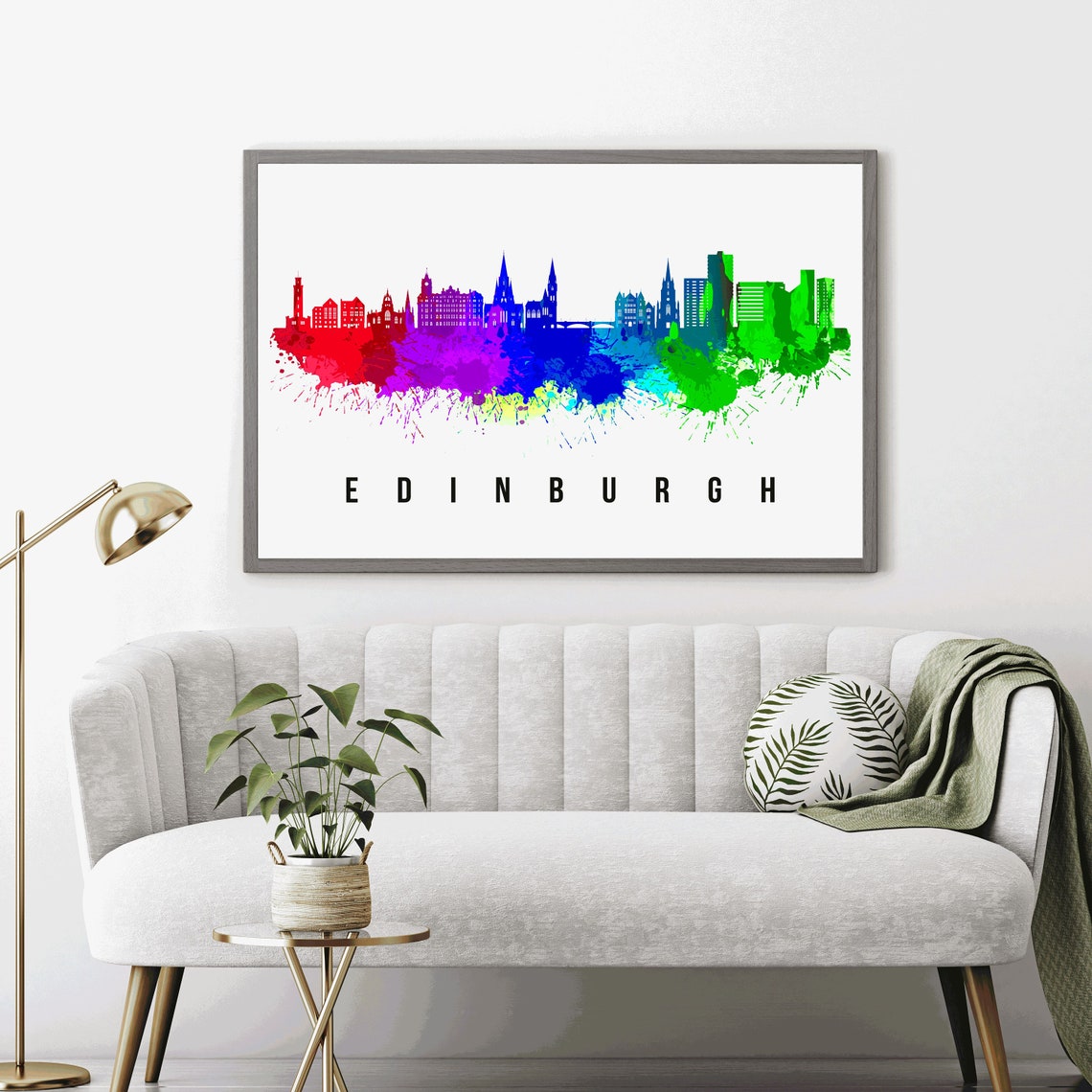Edinburgh Scotland Rainbow Watercolor Castle Skyline Silhouette Poster - Image 4