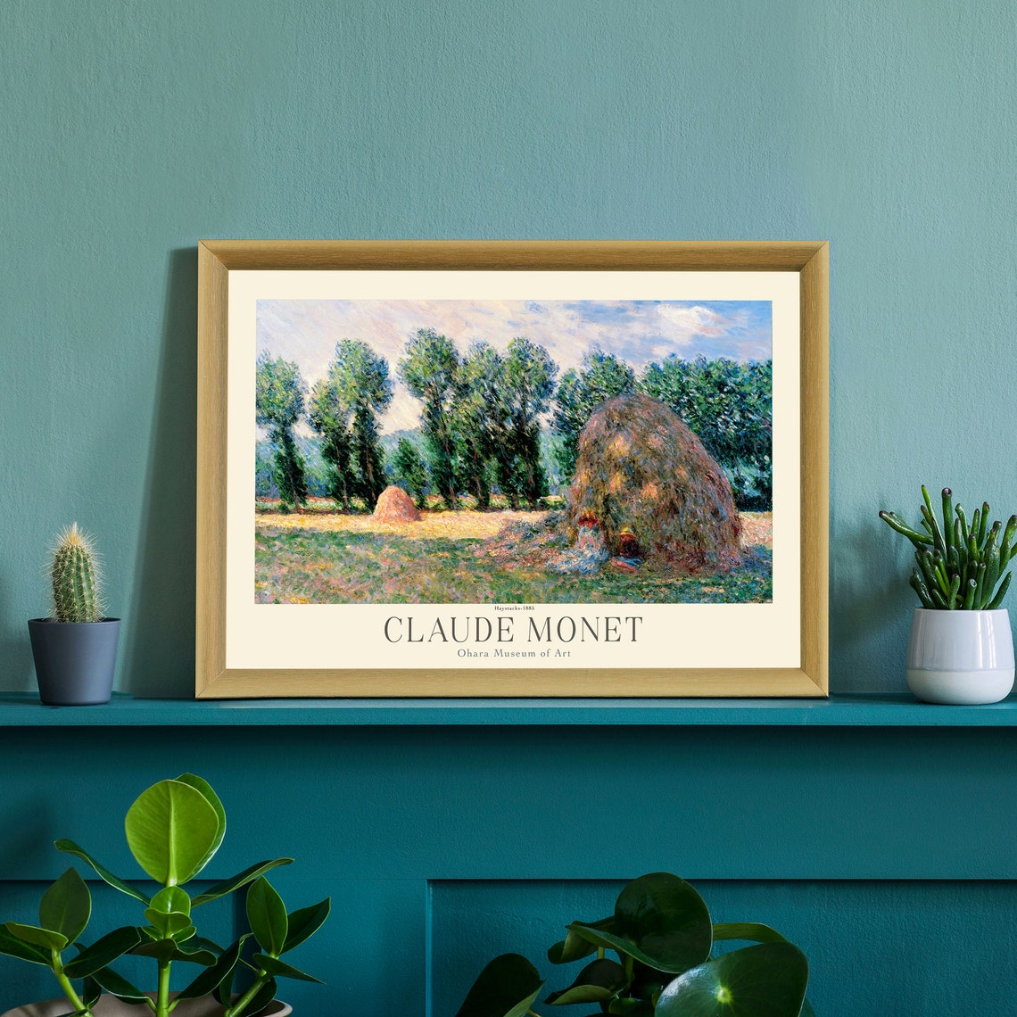 Claude Monet Haystacks 1885 Golden Field Poplars Vintage Art Poster - Image 3