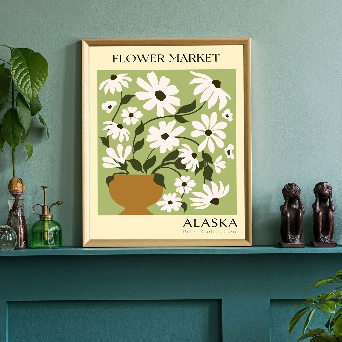Alaska Flower Market White Daisies Retro Botanical Art Poster Decor - Image 2