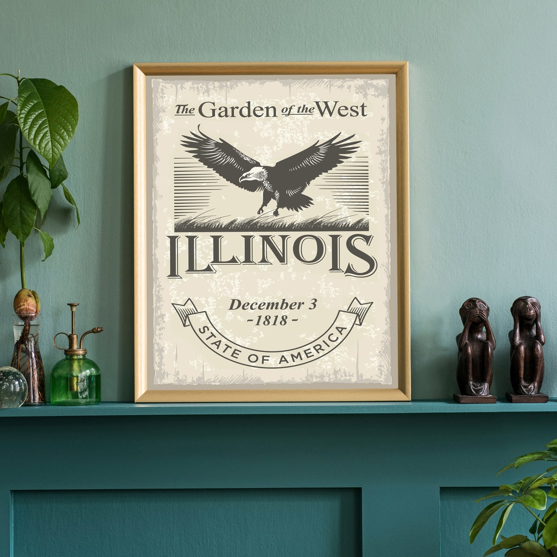 Illinois State Emblem Vintage Eagle Garden of the West Poster - Image 3