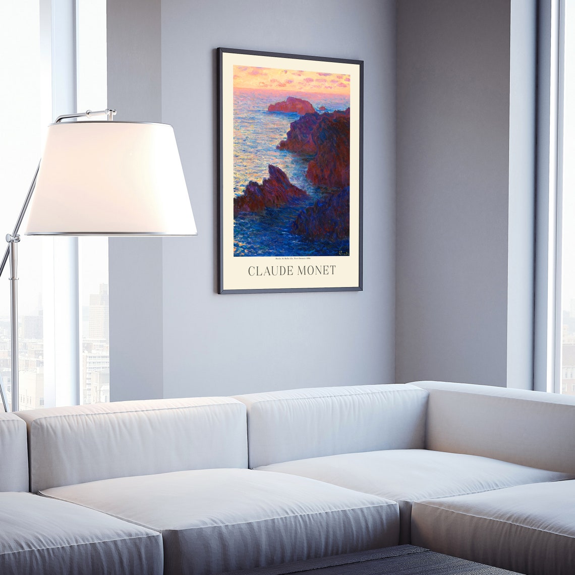 Claude Monet Rocky Coast Sunset Red Rocks Blue Sea Art Poster
