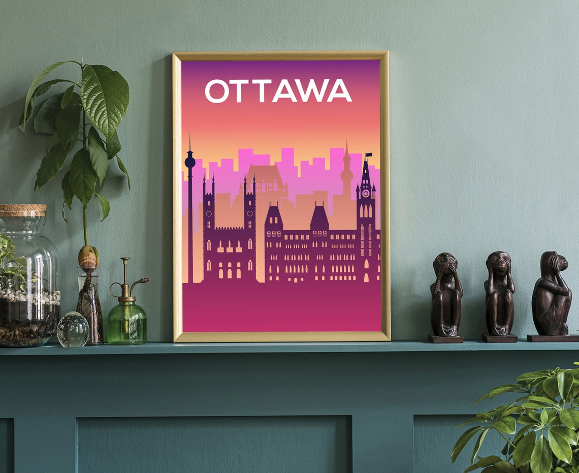 Ottawa Canada Parliament Skyline Sunset Minimalist Travel Poster Art - Image 3