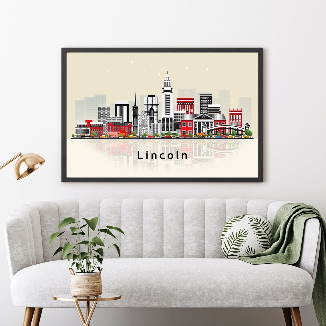 Lincoln Nebraska City Skyline Reflection Modern Travel Poster - Image 3