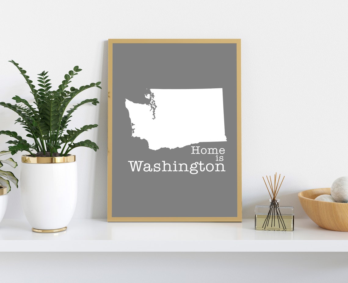 Washington State Home Is Washington Gray Modern Silhouette Map Poster - Image 2