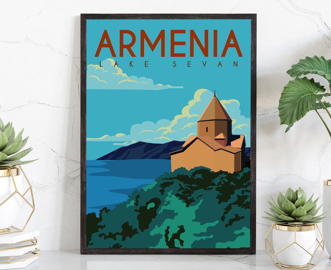 Armenia Lake Sevan Sevanavank Monastery Retro Travel Wall Poster