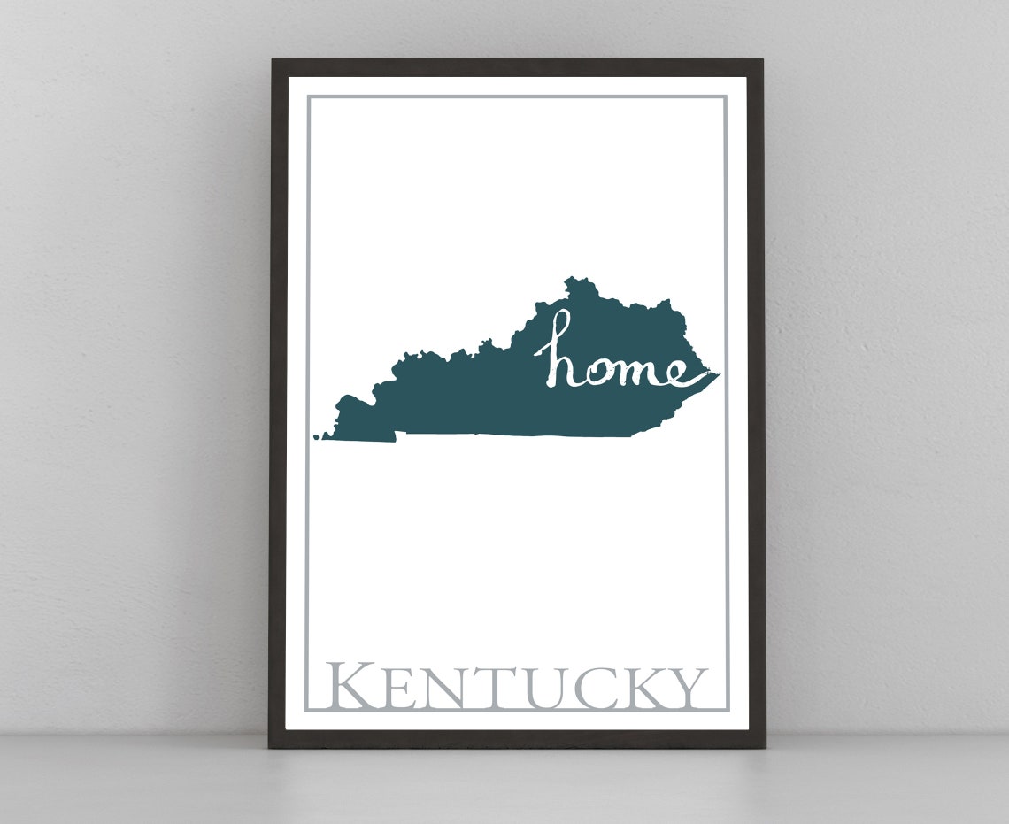 Kentucky Home State Map Silhouette Teal Minimalist Wall Art Poster