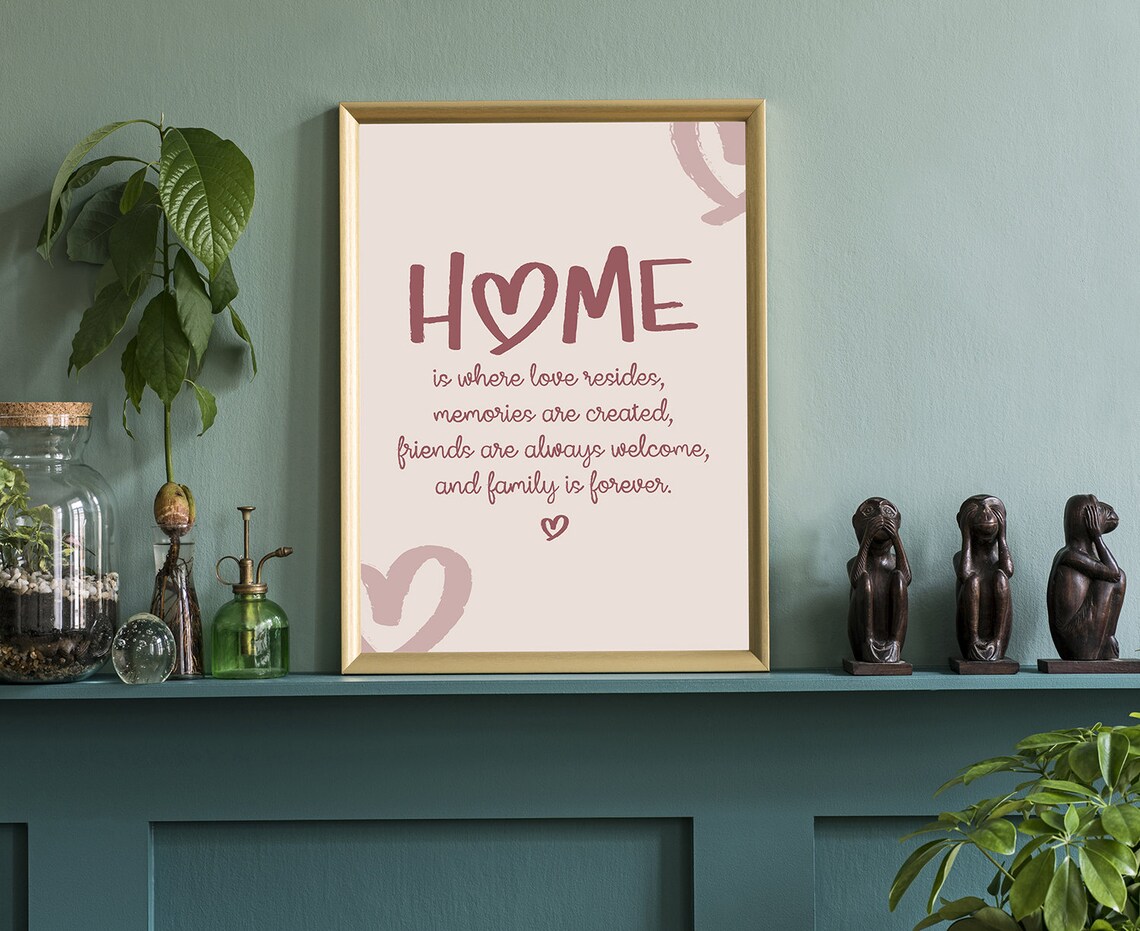 Home Is Where Love Resides Blush Heart Family Definition Quote Poster - Image 3