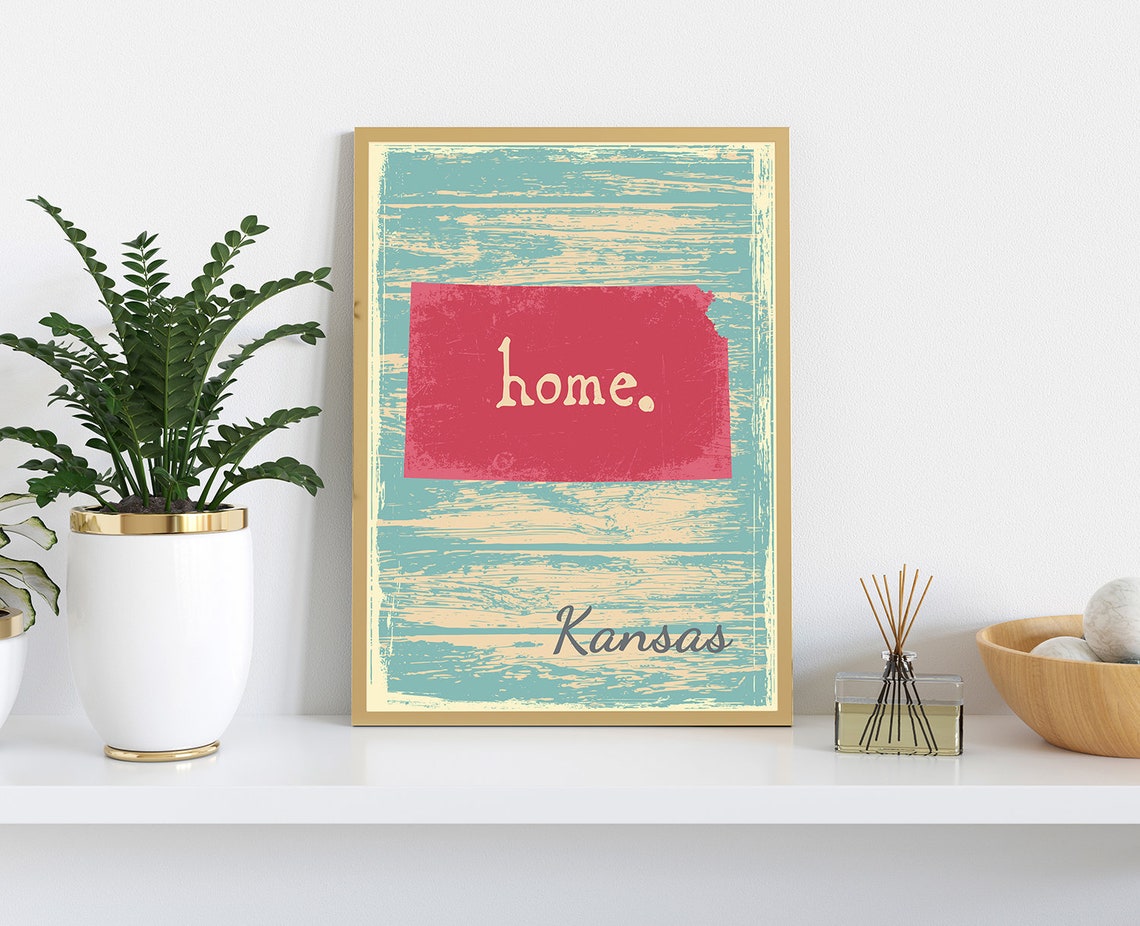 Kansas Home State Silhouette Rustic Distressed Wood Wall Art Poster - Image 3