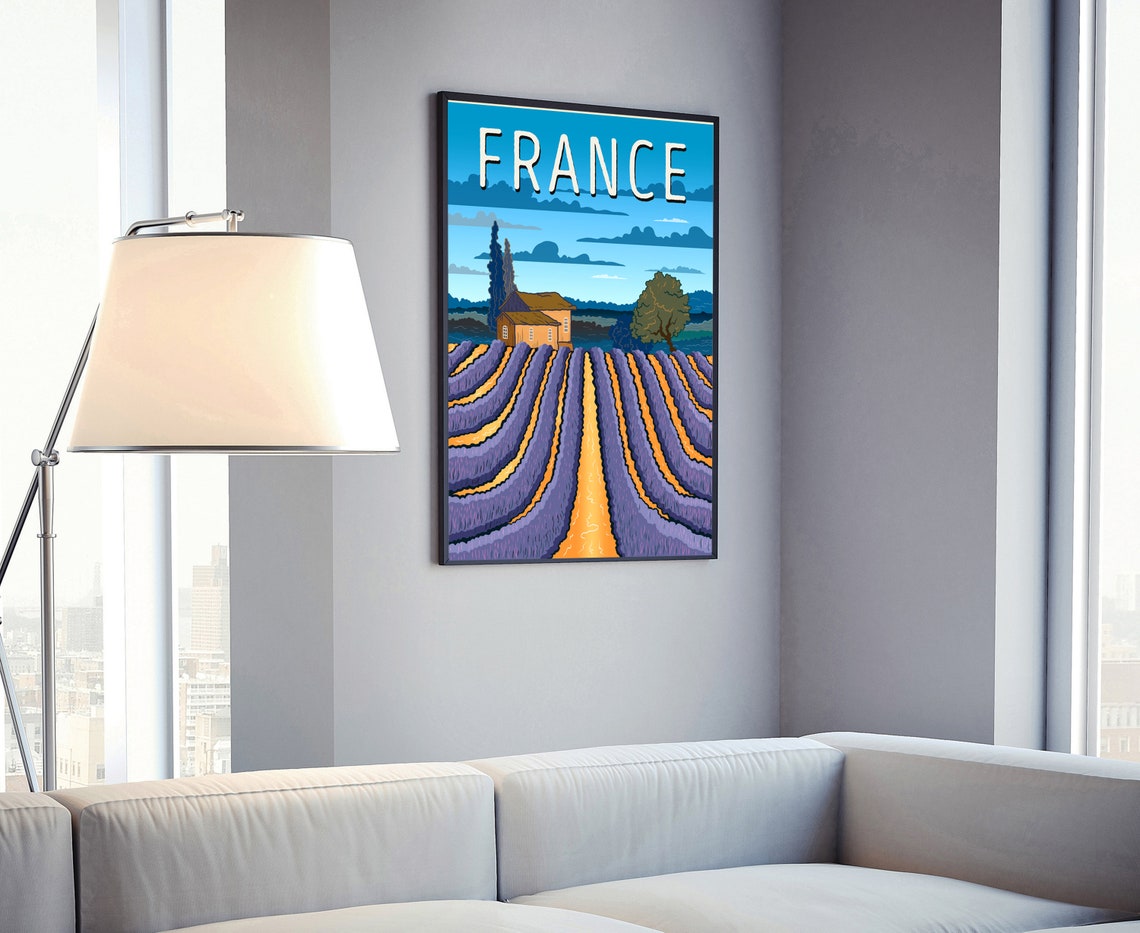 France Provence Lavender Field Farmhouse Blue Sky Travel Poster - Image 4