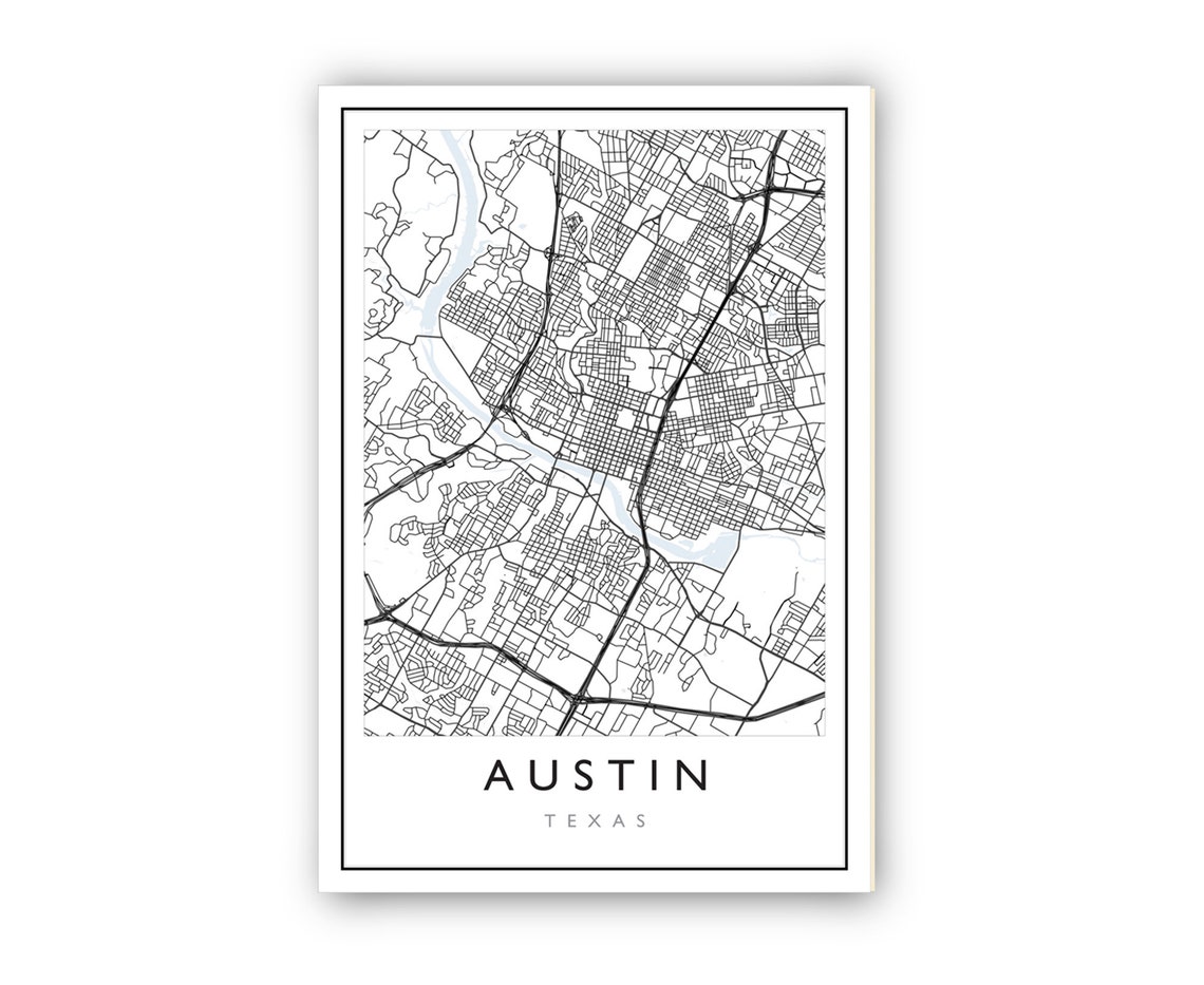 Austin Texas Street Map Minimalist Black White City Map Poster - Image 2