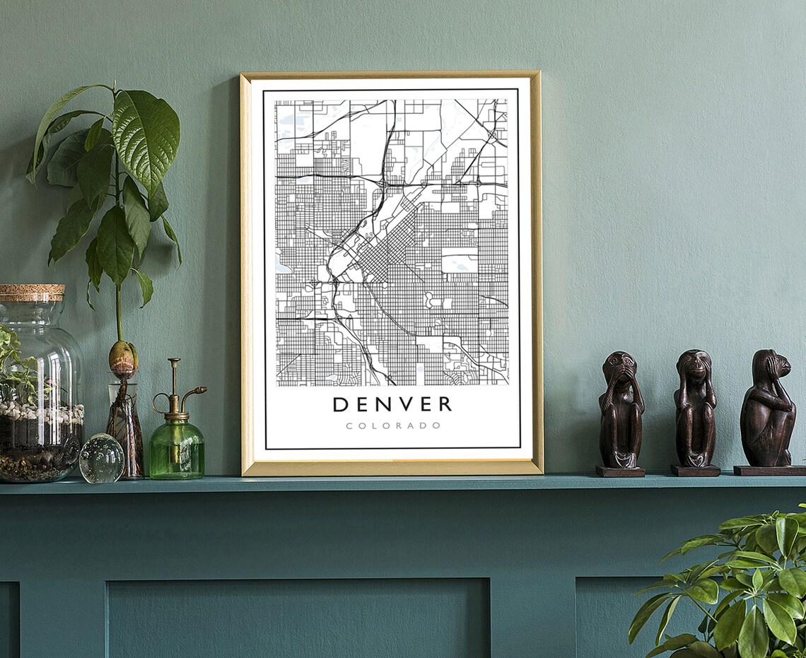 Denver Colorado Street Map Poster Minimalist Black White City Road Art - Image 3