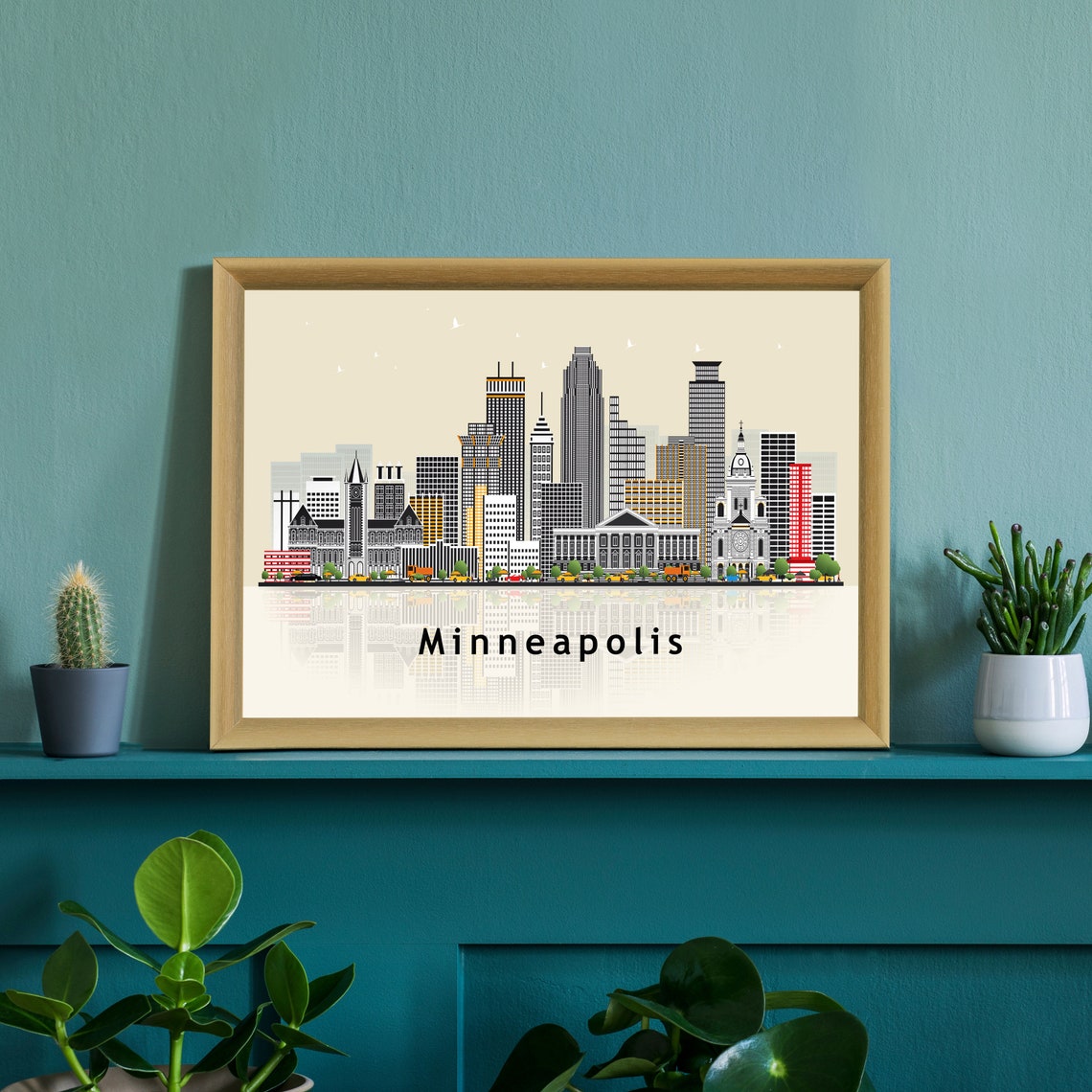 Minneapolis Minnesota City Skyline Flat Vector Travel Poster - Image 3