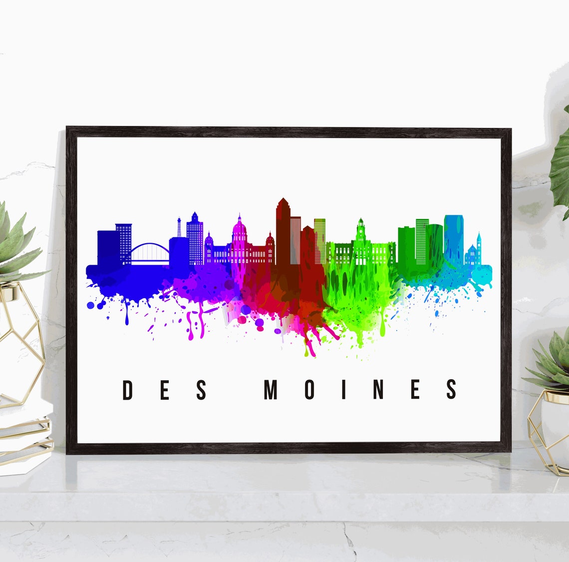 Des Moines Skyline Iowa Poster Iowa Cityscape Painting Des Moines Iowa Poster Cityscape And Landmark Print Home Wall Art Wall Decor