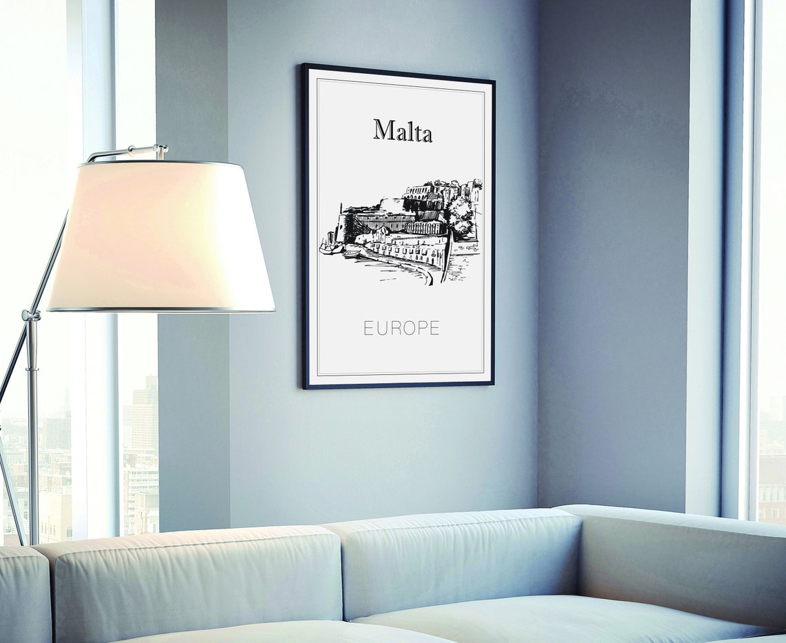 Malta Europe Fortified Waterfront Bastions Harbor Sketch Travel Poster - Image 4