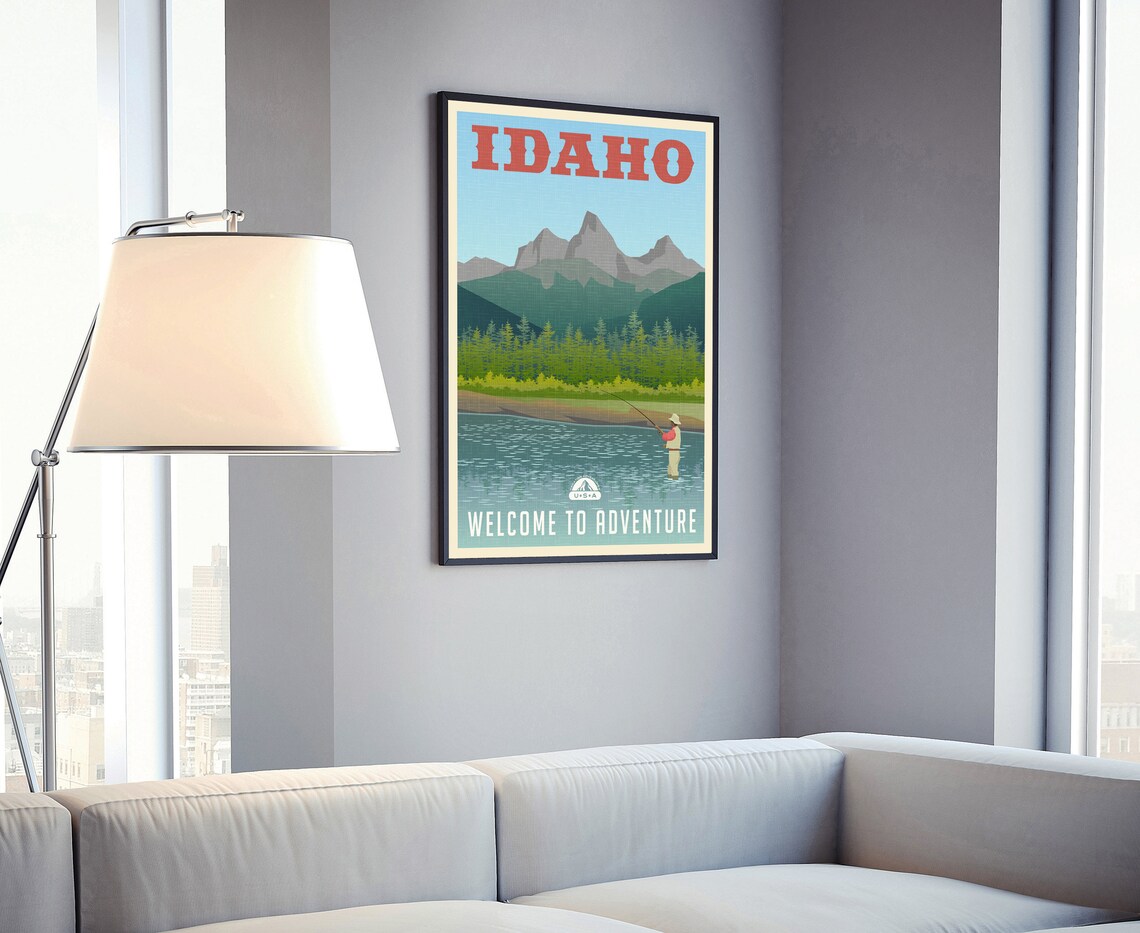 Idaho Vintage Retro Travel Poster Welcome to Adventure Fly Fishing - Image 4