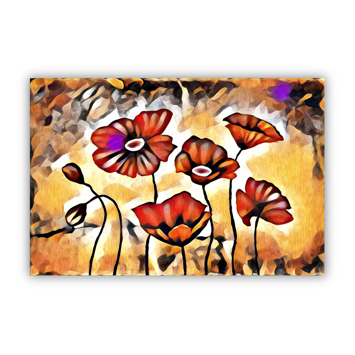 Red Poppies Modern Floral Painting Golden Background Wall Art - Image 3