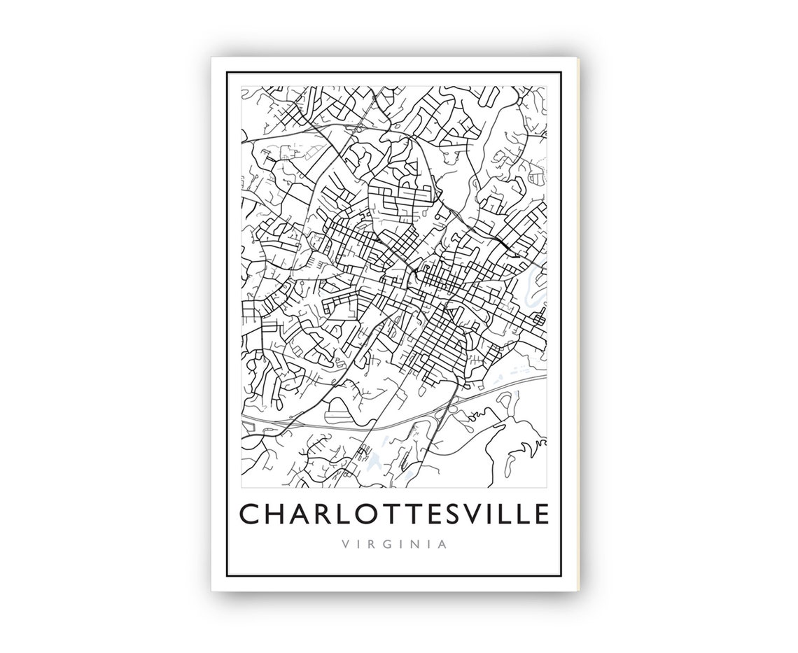 Charlottesville Virginia Street Map Minimalist Black White Map Poster - Image 2