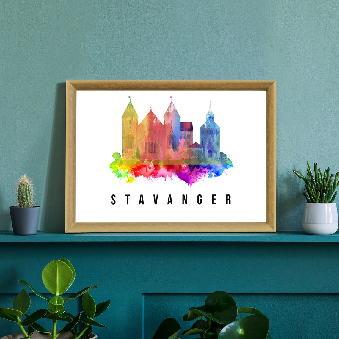 Stavanger Norway Medieval Cathedral Watercolor Landmark Poster - Image 2