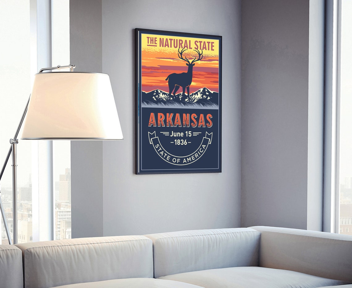 Arkansas Natural State Elk Sunset Wildlife Retro Vintage Travel Poster - Image 4