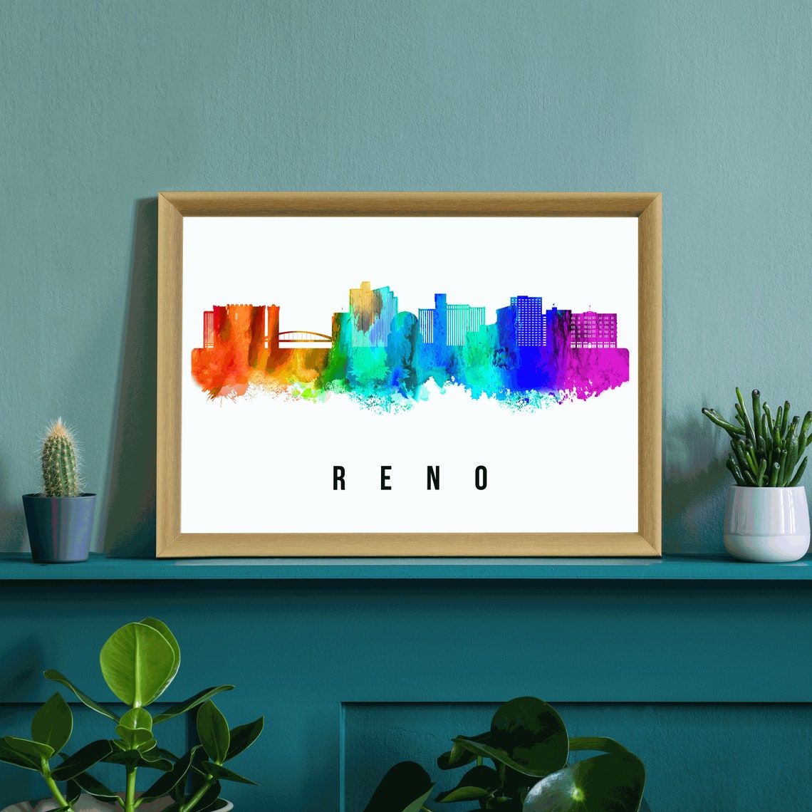 Reno Nevada Watercolor Skyline Downtown City Silhouette Poster - Image 2