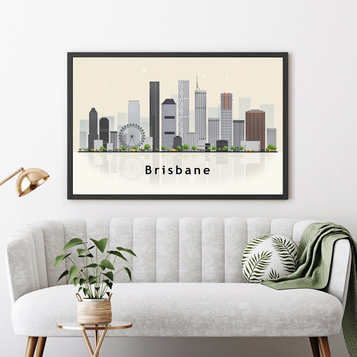 Brisbane Australia Ferris Wheel Skyline Illustration Travel Poster