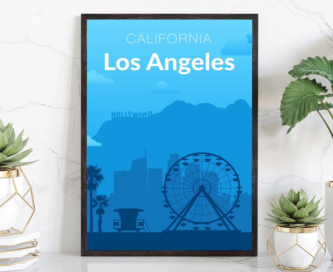Los Angeles California Hollywood Pier Ferris Wheel Skyline Poster
