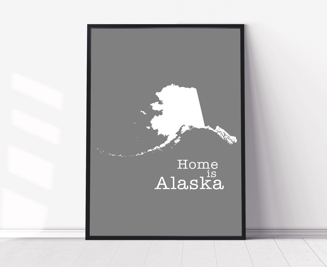 Alaska Home Is Gray Minimalist State Map Silhouette Wall Art