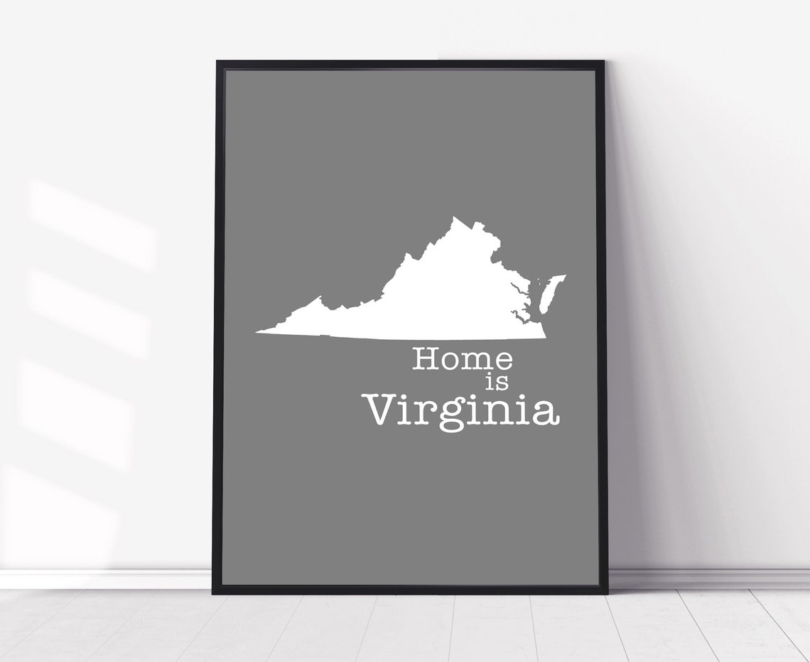 Virginia Home Is Gray Minimalist State Map Silhouette Wall Art