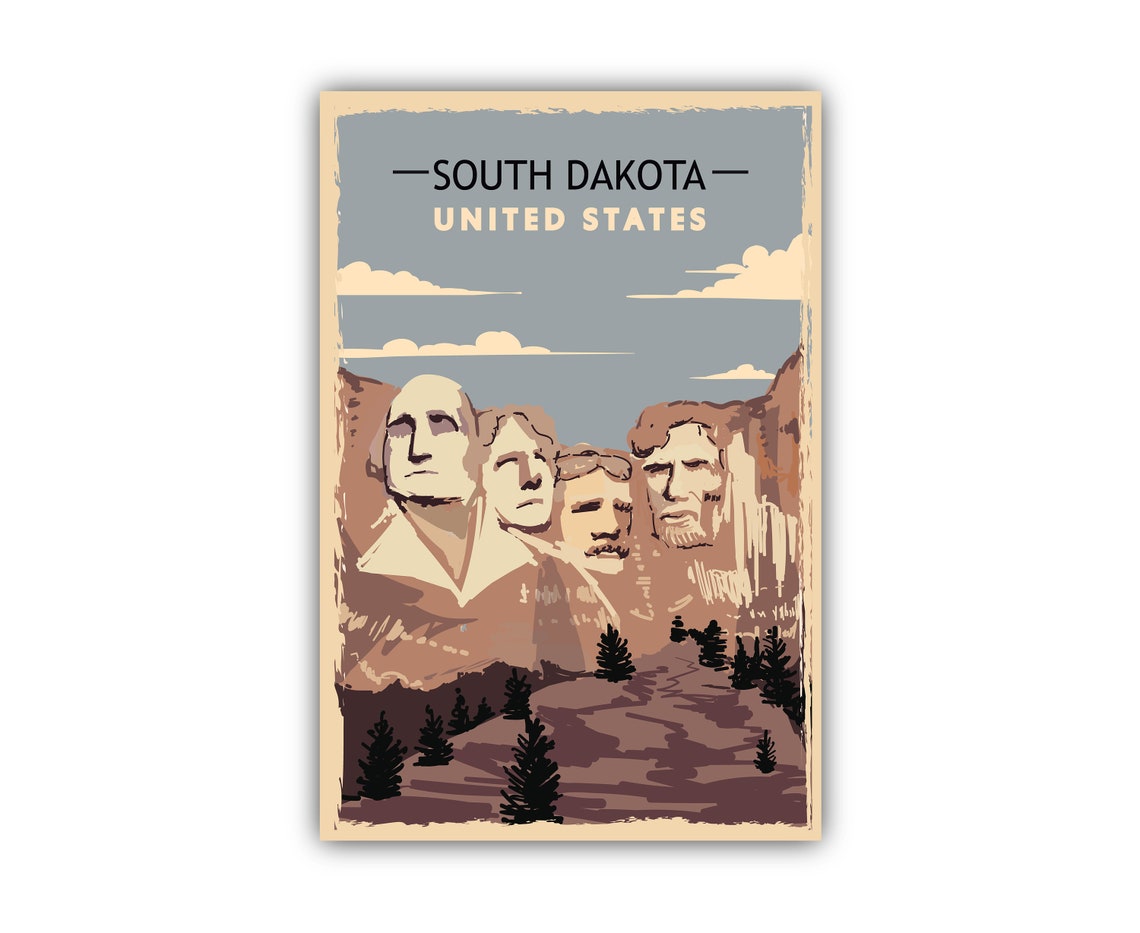 South Dakota Mount Rushmore Retro Vintage Travel Landmark Wall Poster - Image 2