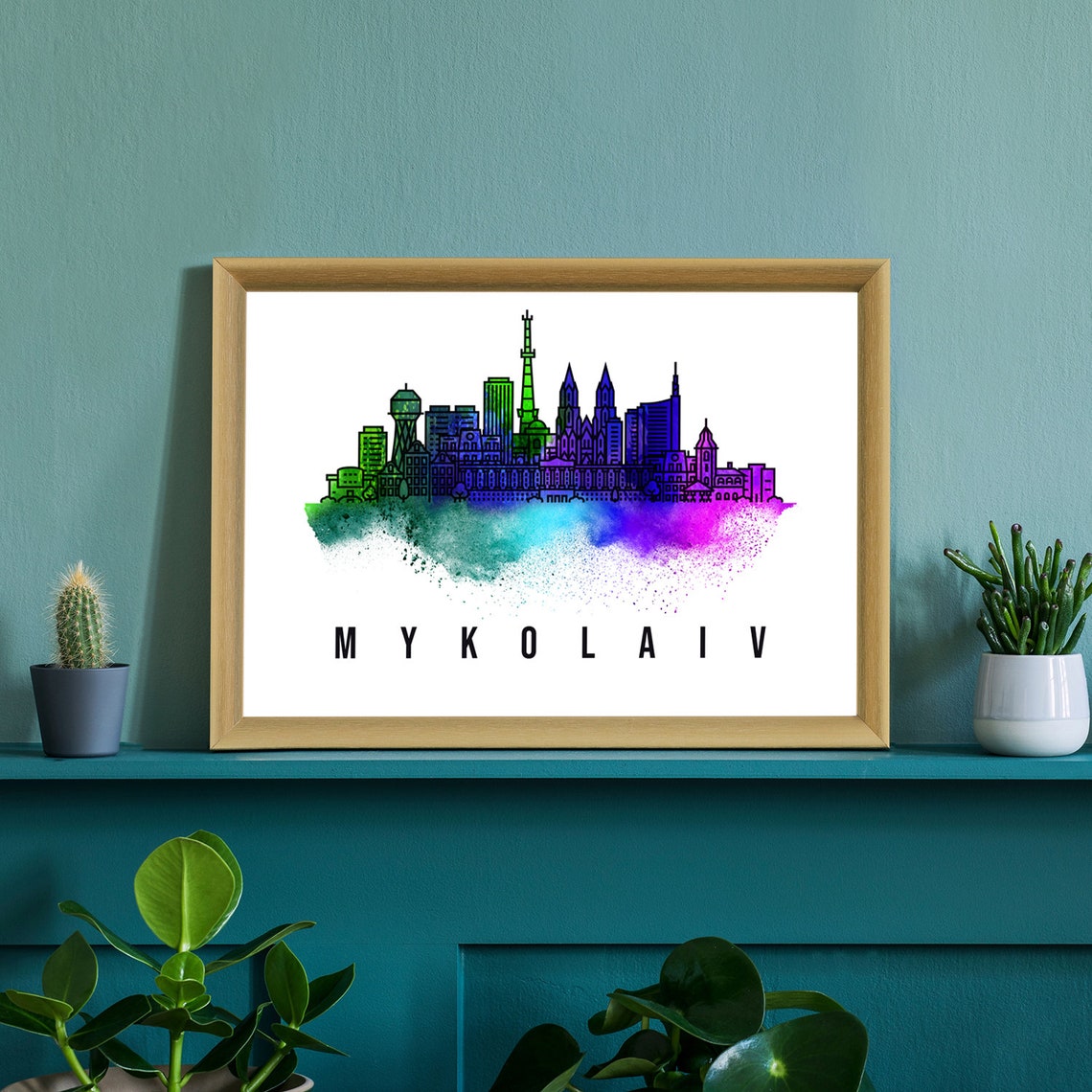 Mykolaiv Ukraine Skyline Watercolor Poster with River Harbor View - Image 2