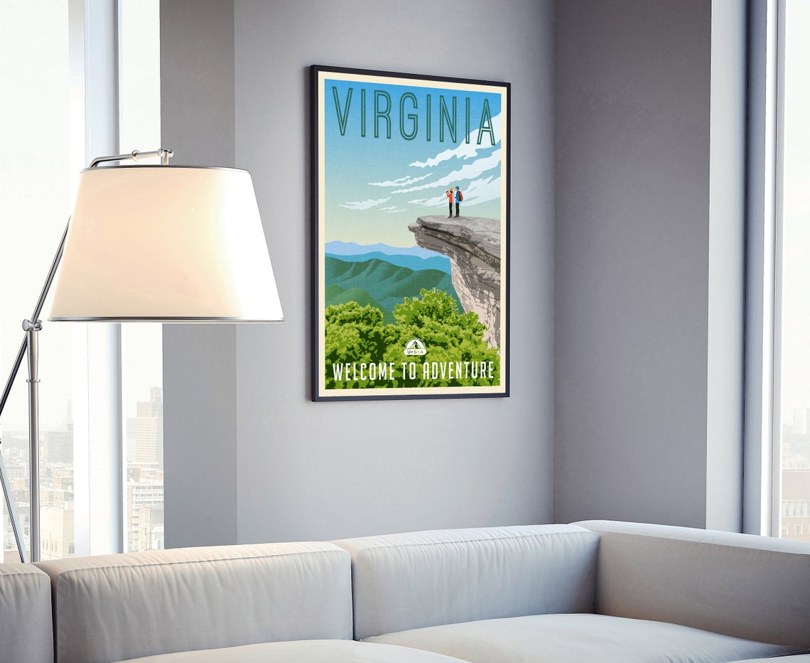 Virginia Blue Ridge Mountains McAfee Knob Hikers Retro Travel Poster - Image 4