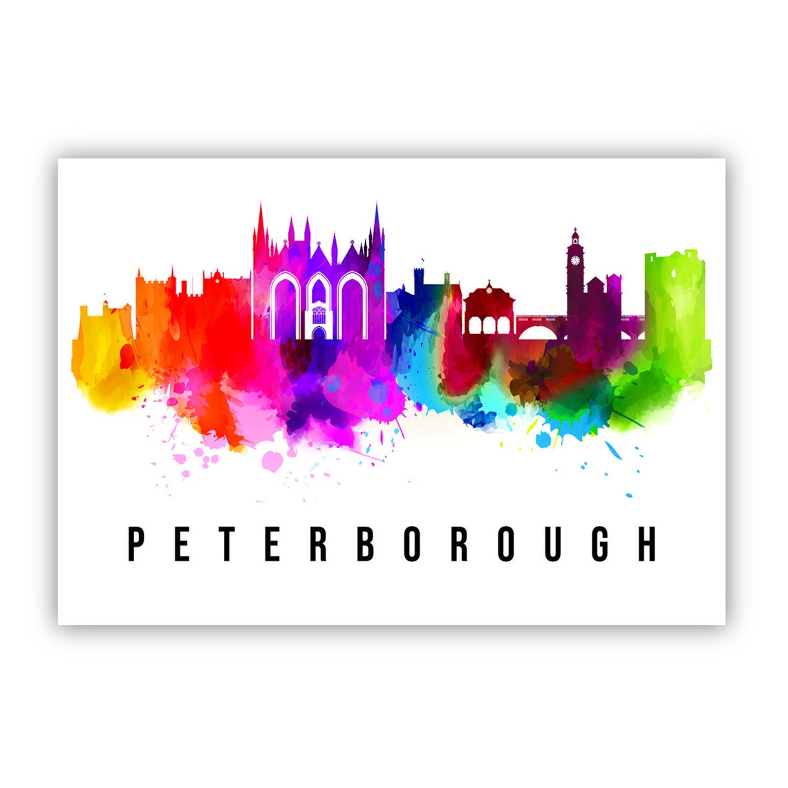 Peterborough England Cathedral Watercolor Skyline City Poster - Image 2