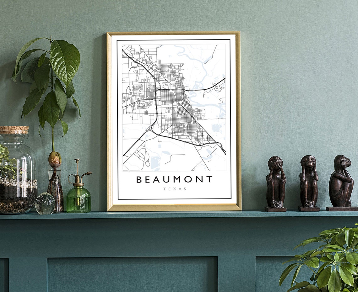 Beaumont Texas Minimalist City Street Map Black White Wall Art - Image 3