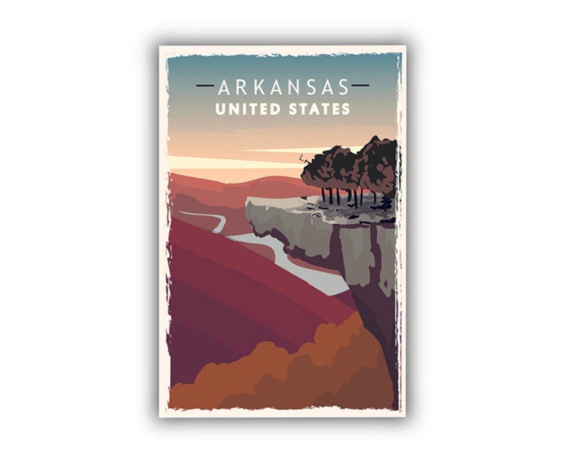 Arkansas Retro Travel Poster Sunset Canyon Bluff Scenic Wall Art - Image 2