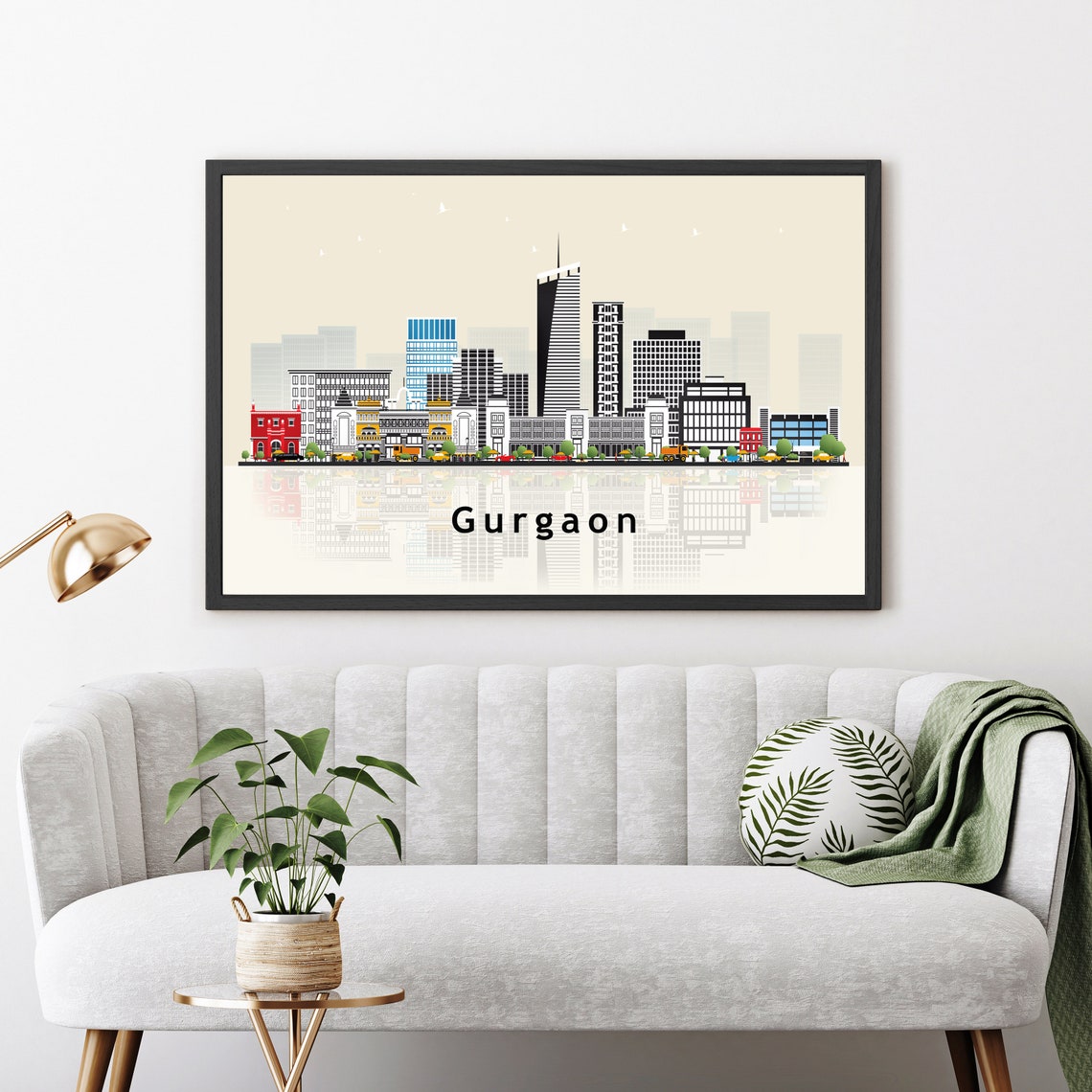 Gurgaon India Modern Skyline Illustration Landmarks Travel Poster - Image 3
