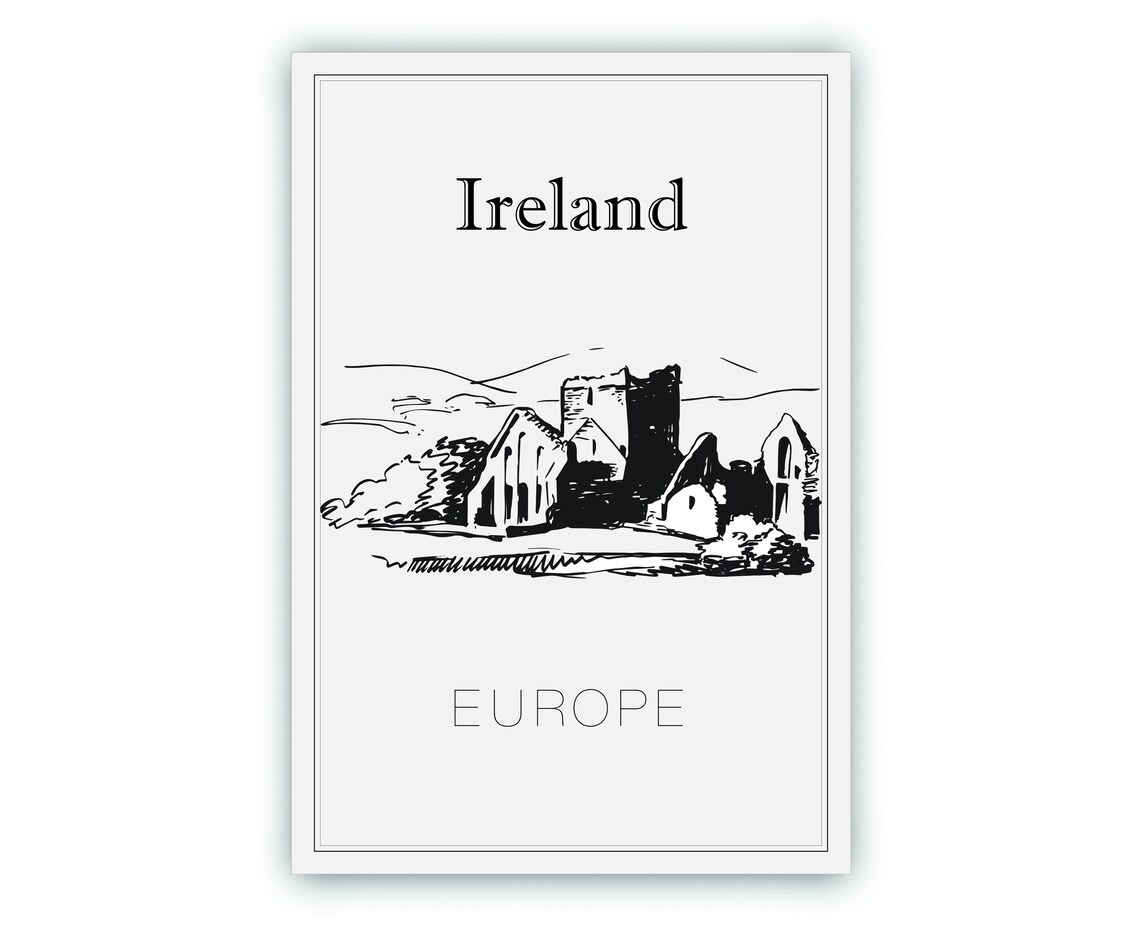 Hand Drawn Poster Ireland Travel Poster Europe Ireland Poster Wall Art Ireland Cityscape And Landmark Map City Map Calligraphy Poster - Image 2