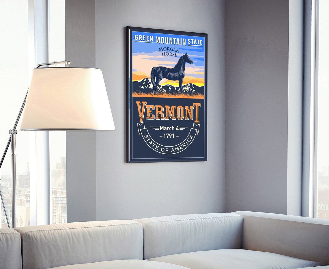 Vermont Green Mountain State Morgan Horse Sunset Vintage Retro Poster - Image 4