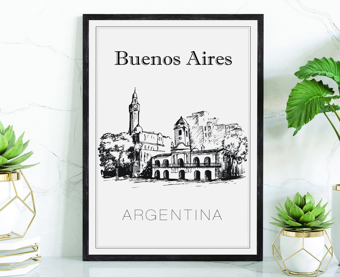 Buenos Aires Argentina Historic Cabildo Hand Drawn Sketch Art Poster