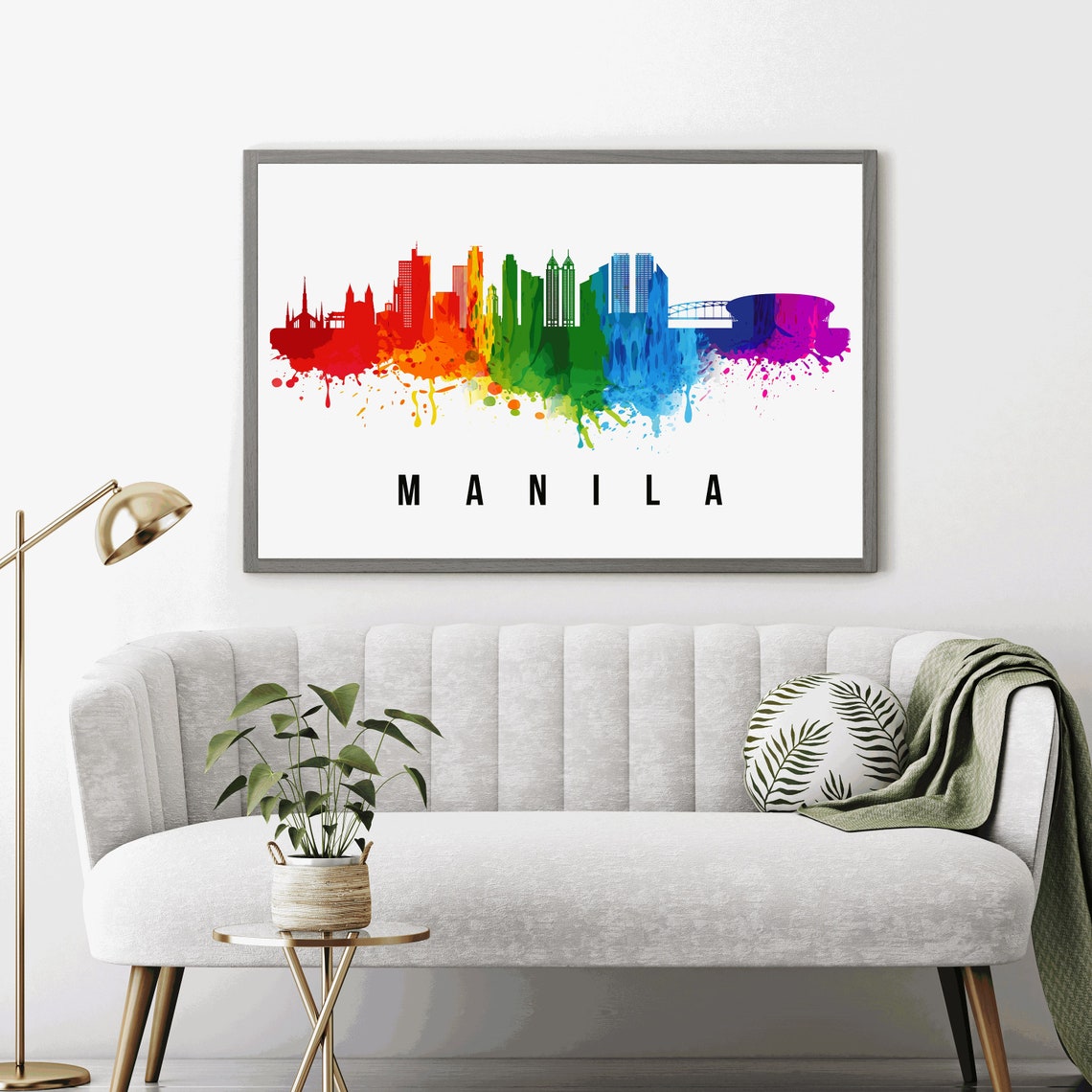 Manila Philippines Rainbow Watercolor Skyline Silhouette Art Poster - Image 4