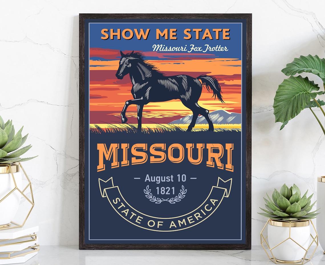 Missouri Fox Trotter Horse Sunset Show Me State Vintage Travel Poster