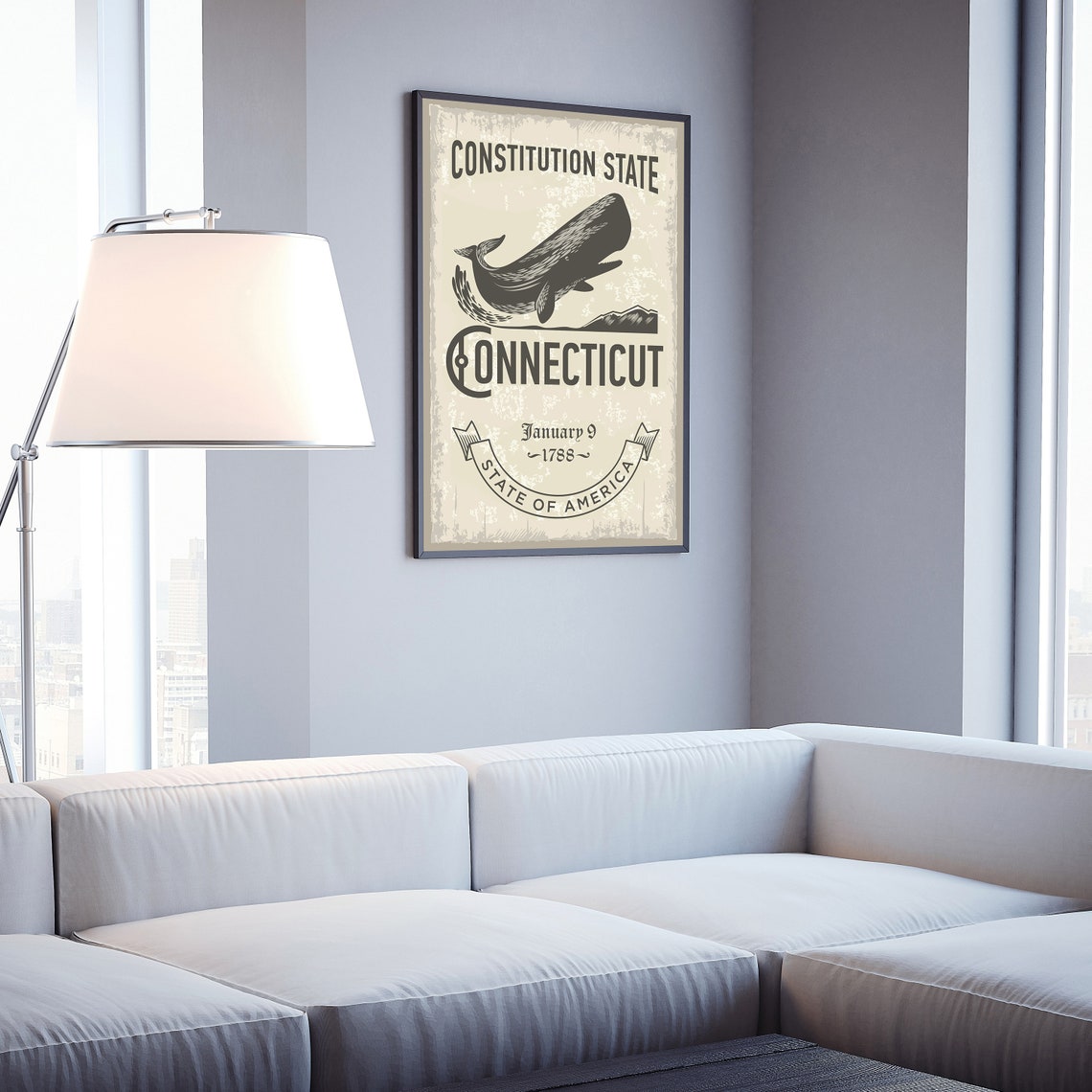 Connecticut Constitution State Whale Vintage Emblem Travel Poster - Image 4