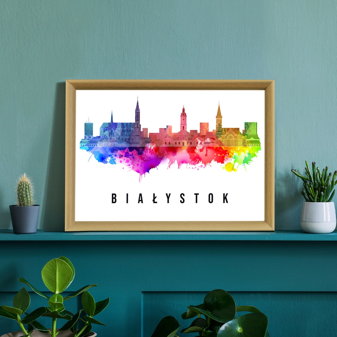 Bialystok Poland Watercolor Rainbow Skyline Cityscape Poster - Image 2