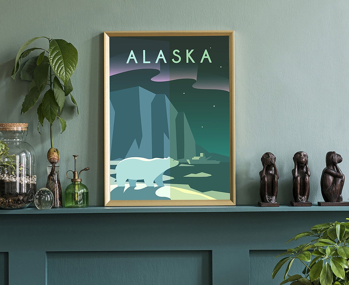 Alaska Polar Bear Aurora Northern Lights Arctic Night Travel Poster - Image 3