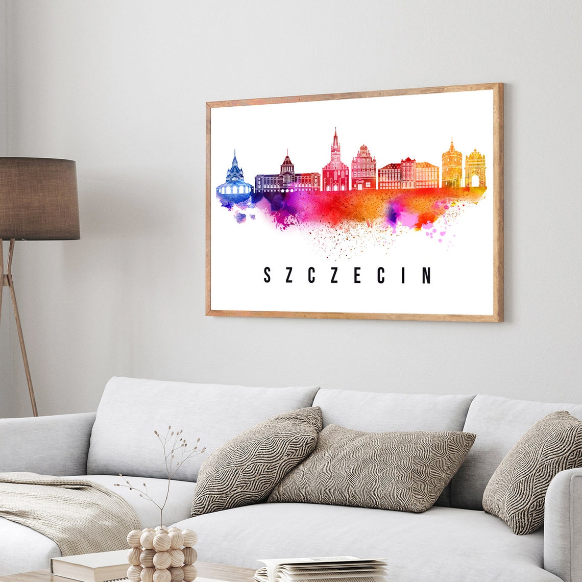 Szczecin Poland Castle Cathedral Watercolor Skyline Travel Poster - Image 3
