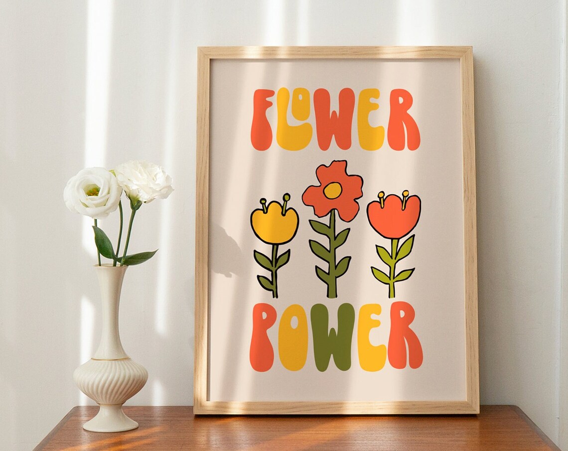 Flower Power Retro 70s Groovy Typography Cute Flower Decor Poster - Image 3