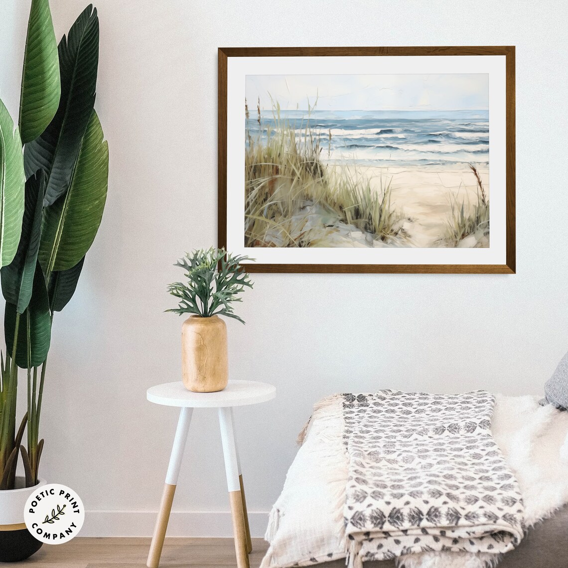 Windy Beach Dunes Waves Coastal Seascape Neutral Tones Oil Print Poster - Image 3