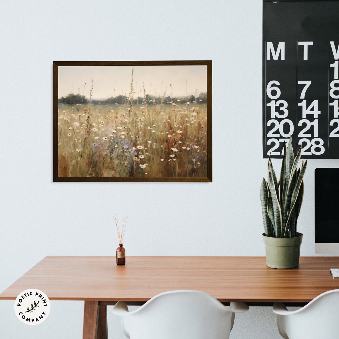 Field Of Subtle Wildflowers Oil Painting Vintage Countryside Wall Art - Image 5